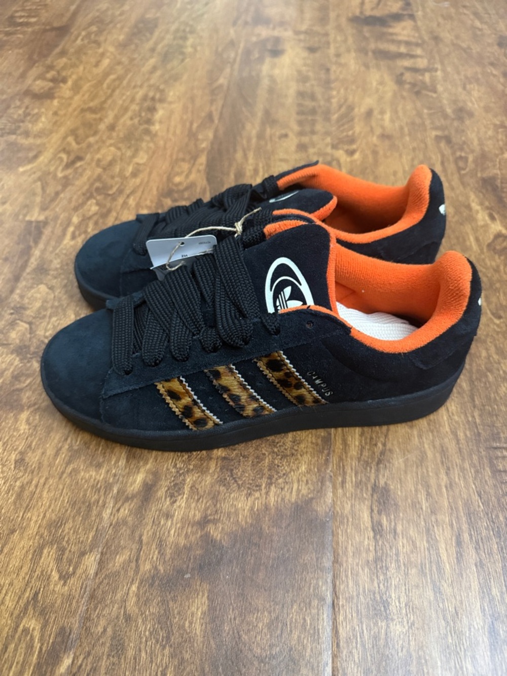 adidas Originals Black Suede Sneakers with Orange Lining and Leopard Stripes